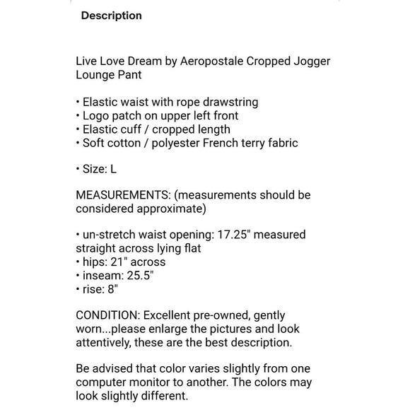 Live Love Dream by Aeropostale Cropped Jogger Lounge Pant  Women's L  Aqua Knit - Picture 6 of 6